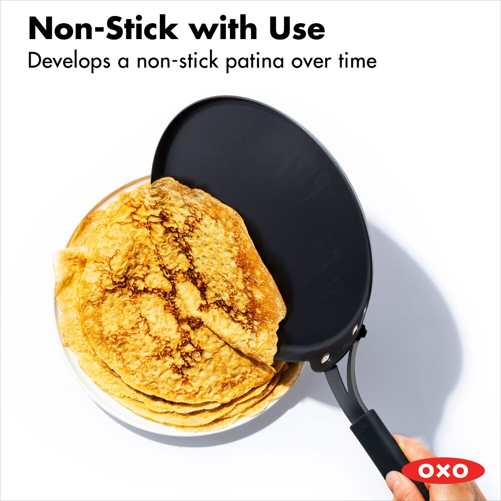 Obsidian Carbon Steel 10-Inch Crêpe Pan with Silicone Sleeve W4