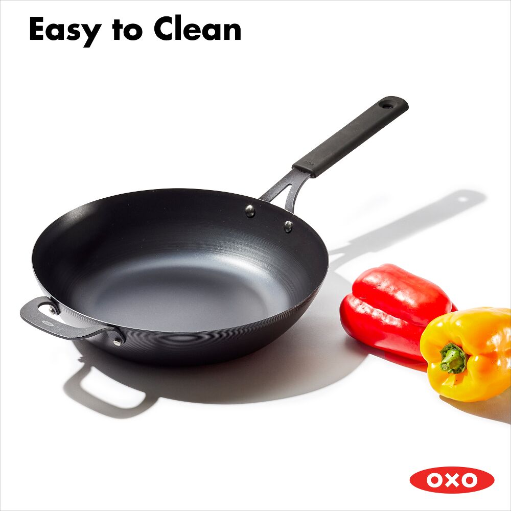 Carbon Steel Obsidian Series 12-Inch Wok with Silicone Sleeve K2
