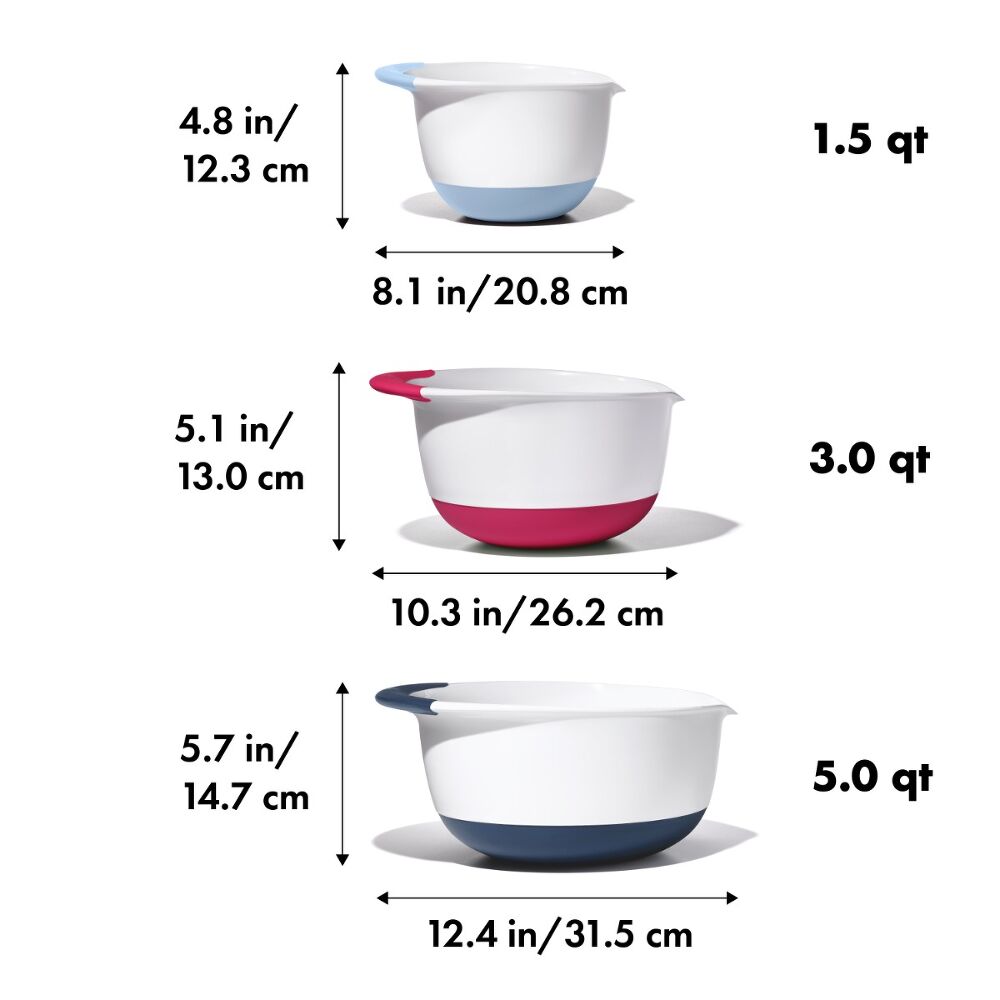 3 Piece Mixing Bowl Set New Colored Handles D5