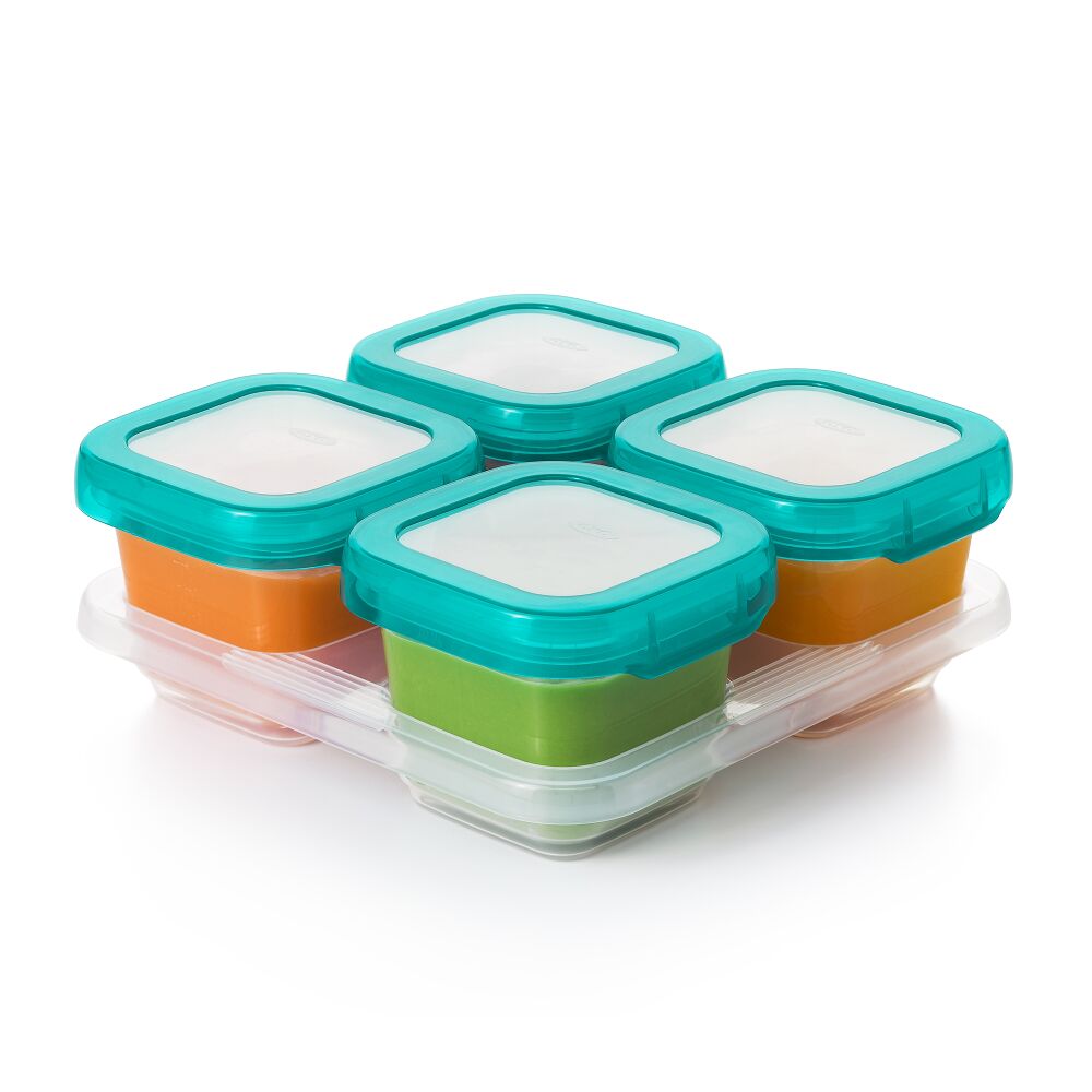 6 oz Baby Blocks™ Plastic Freezer Storage Containers - Tot Teal A2