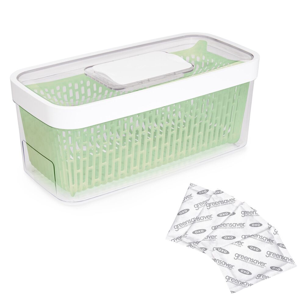 GreenSaver Produce Keeper (5.0 Qt) & OXO GreenSaver Carbon Filter Refills - 4 Pack Bundle A9