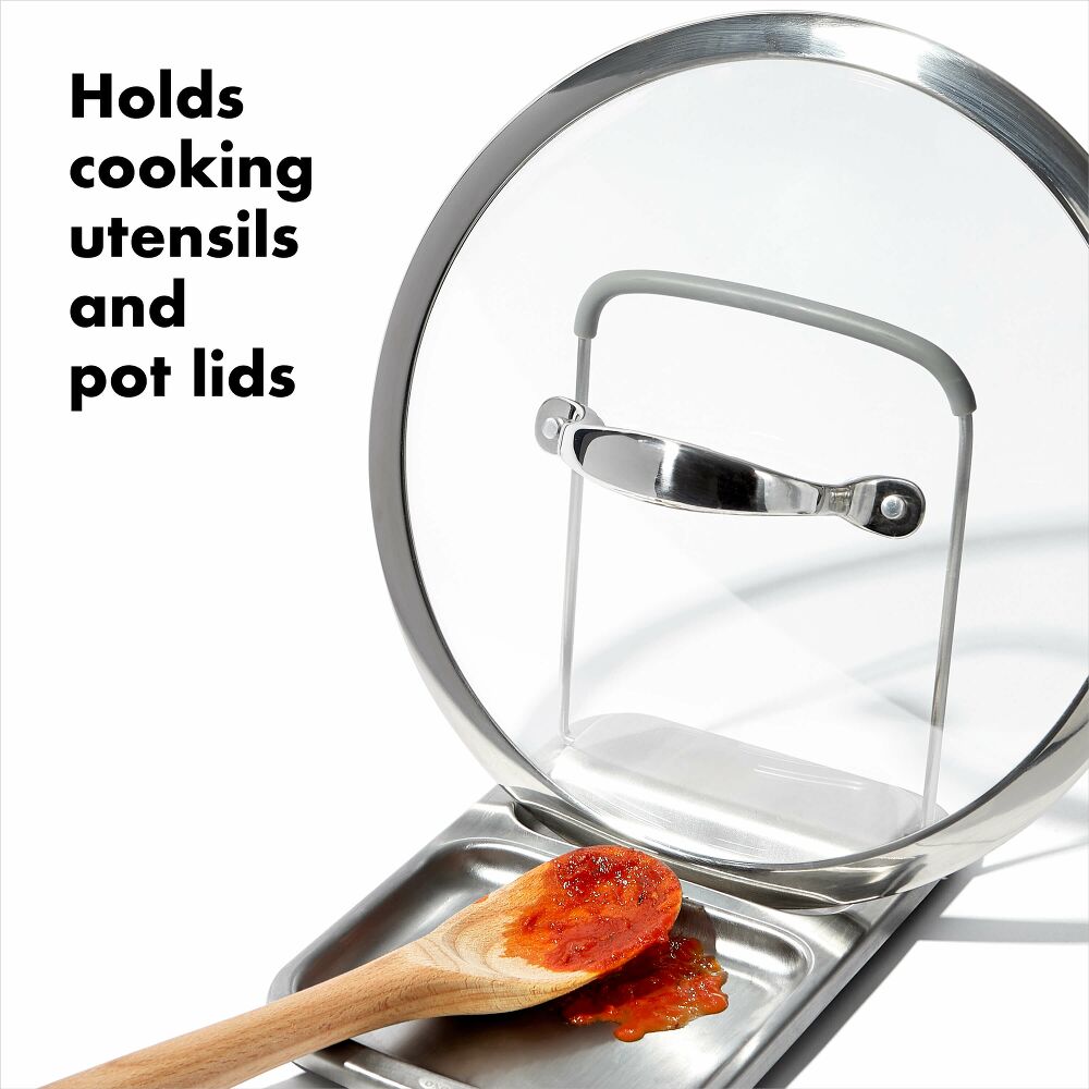 Stainless Steel Spoon Rest with Lid Holder D3