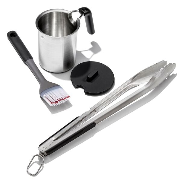 Grilling Basting Pot and Brush Set & Grilling Tongs with Built-In Bottle Opener Bundle K6