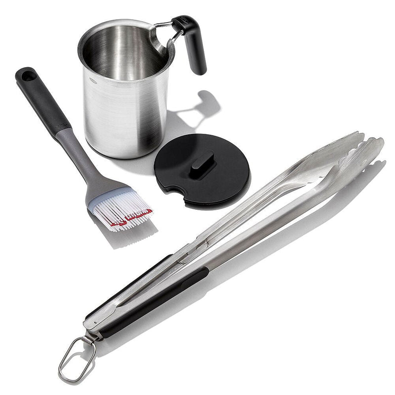 Grilling Basting Pot and Brush Set & Grilling Tongs with Built-In Bottle Opener Bundle K6
