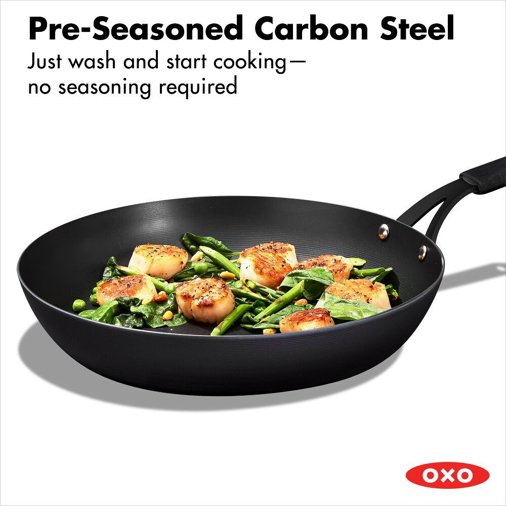 OXO Carbon Steel Obsidian Series 12-Inch Frypan with Silicone Sleeve M4