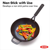 Carbon Steel Obsidian Series 12-Inch Wok with Silicone Sleeve K2