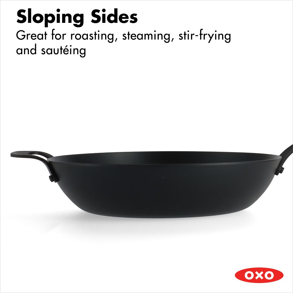 Carbon Steel Obsidian Series 12-Inch Wok with Silicone Sleeve K2