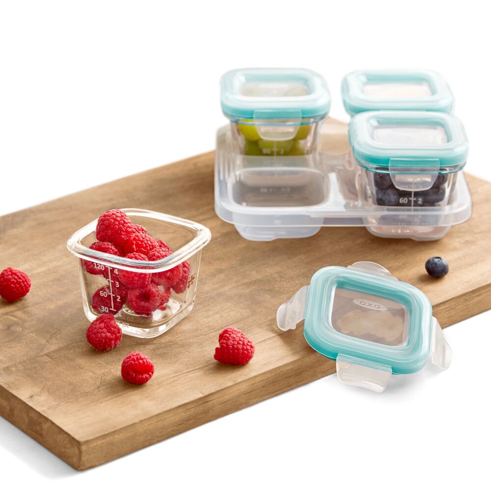 Baby Blocks Glass Food Storage Containers 4 Oz - Tot Teal Q6