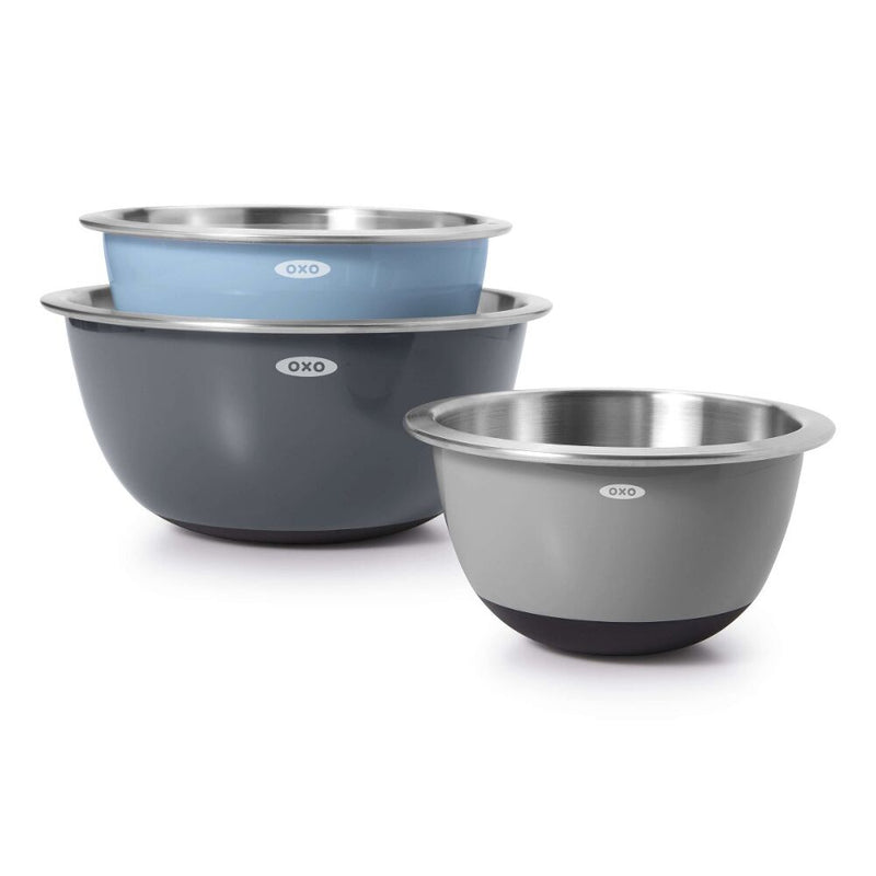3-Piece Stainless Steel Mixing Bowl Set - Blue/Gray O1