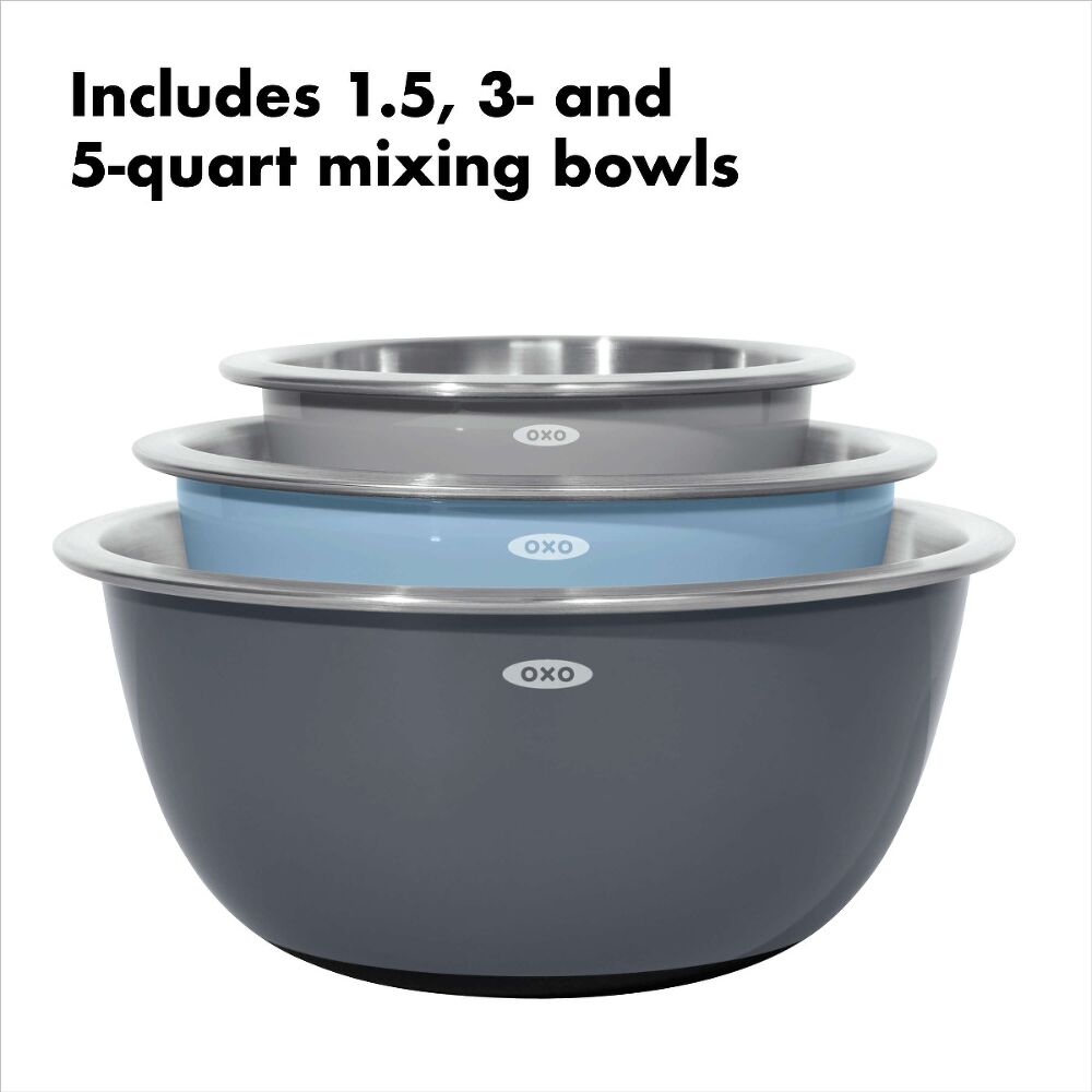 3-Piece Stainless Steel Mixing Bowl Set - Blue/Gray O1