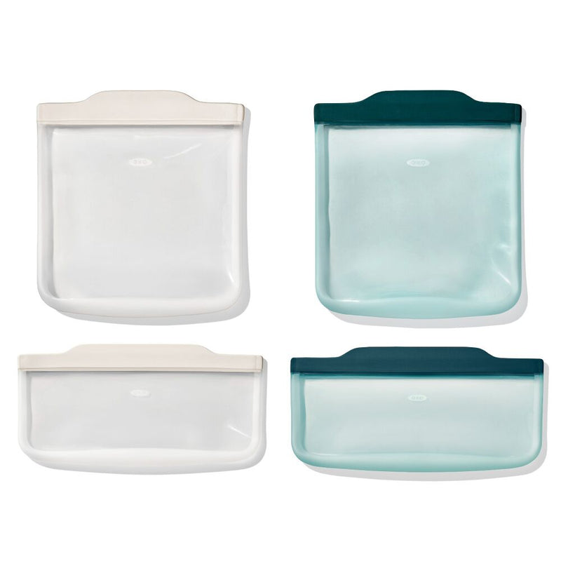 Silicone Reusable Bag -  4 Piece Lunch Set - Oat/Lagoon F6