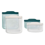 Silicone Reusable Bag -  4 Piece Lunch Set - Oat/Lagoon F6