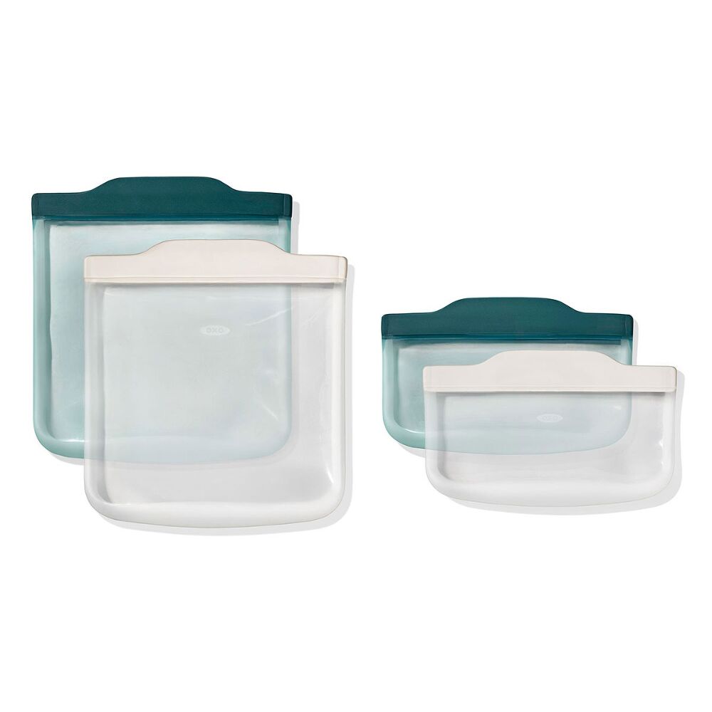 Silicone Reusable Bag -  4 Piece Lunch Set - Oat/Lagoon F6