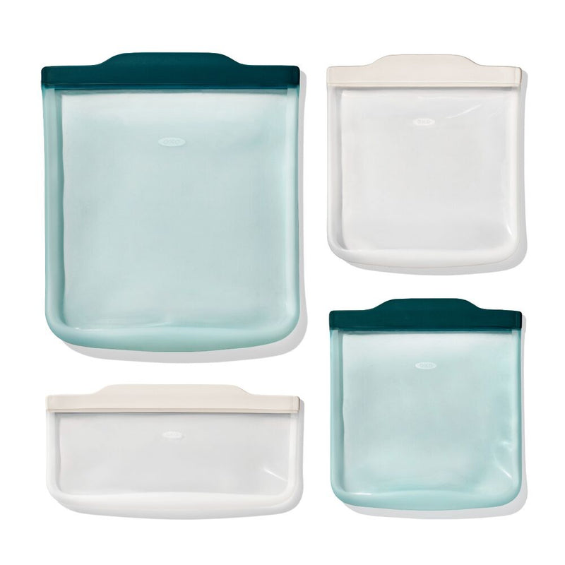 Silicone Reusable Bag - 4 Piece Starter Set - Oat/Lagoon B0
