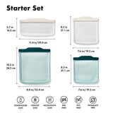 Silicone Reusable Bag - 4 Piece Starter Set - Oat/Lagoon B0