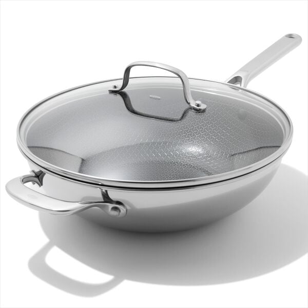 Trident Hybrid Non-Stick Stainless Steel 5 Qt Wok with Lid N9