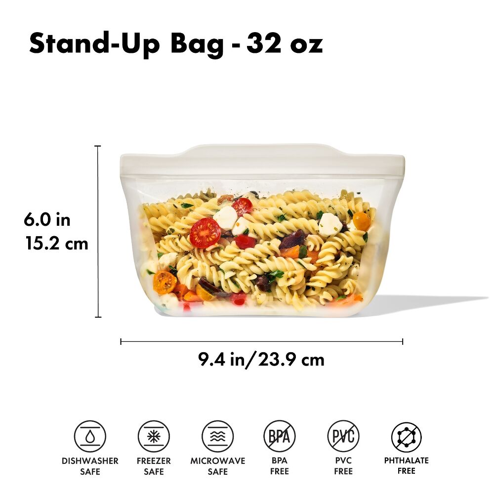 Silicone Reusable Bag - Stand-Up Quart (32 oz) - Oat S4