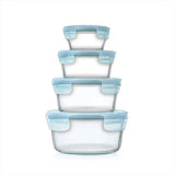 8-Piece Smart Seal Glass Round Container Set - Arctic Blue W8