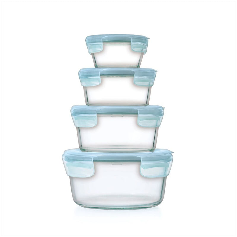 8-Piece Smart Seal Glass Round Container Set - Arctic Blue W8