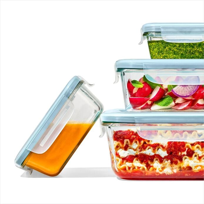 Smart Seal 8-Cup Glass Rectangle Container - Arctic Blue X6
