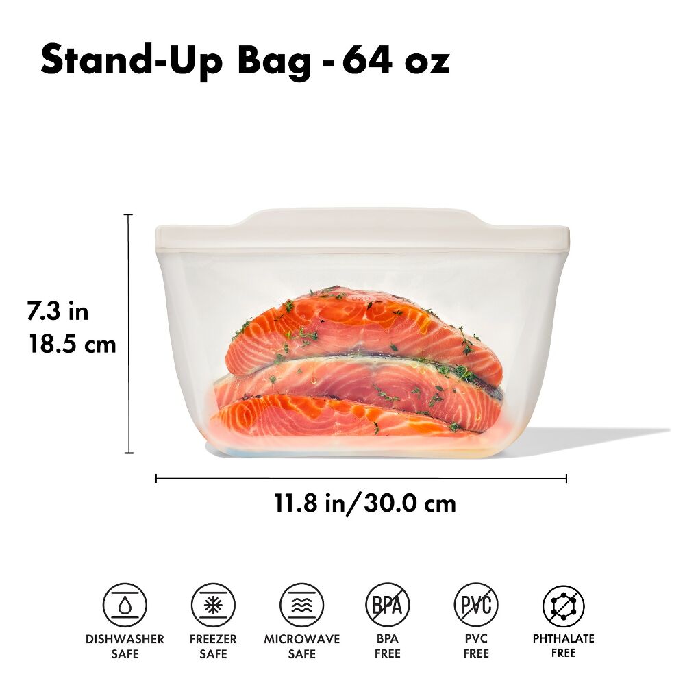 Silicone Reusable Bag - Stand-Up Half Gallon (64 oz) - Oat Y9