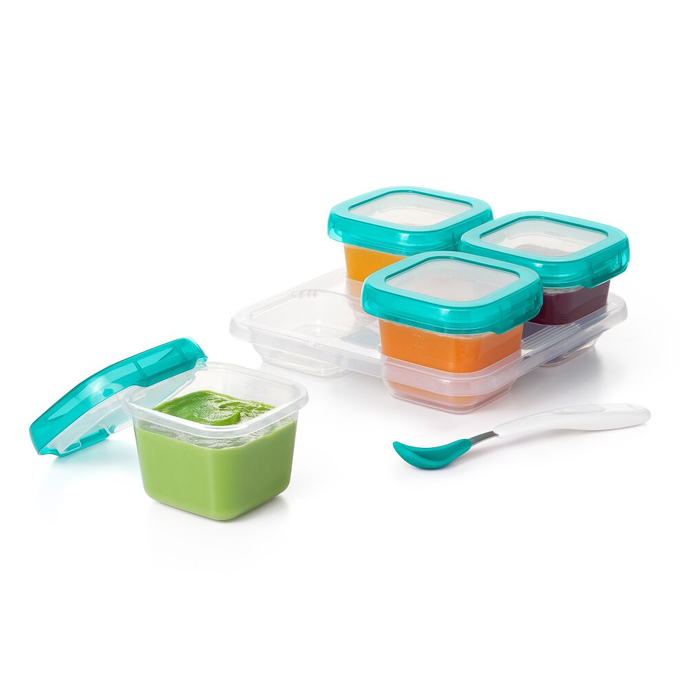 6 oz Baby Blocks™ Plastic Freezer Storage Containers - Tot Teal A2